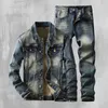 Retro Blue Simple Men's Jeans Suit Autumn Winter Classic Denim Jacket and Pants 2-Piece Set American Style Slim Fit Streetwear