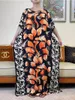 Abbigliamento etnico 2023 Dubai Abito musulmano con grande sciarpa per le donne Maxi abito allentato Femme Musulmane Cotone africano stampato Abaya floreale