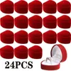 Pudełka biżuterii 24PCS Red Velvet Heart Ring Box Pudełka biżuterii Pokaz Pole podarunkowane