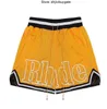 Men's Shorts Women Casual Mesh Leather Embroidered Track Breathable 2022ss Rhude Elastic Waist Drawstring Shorts om