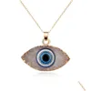 Boucles d'oreilles Collier Bleu Inspiré Evil Eye Druzy Drusy Pendentif Collier Boucles d'oreilles Ensemble de Bijoux Résine Quartz Cristal Mode Fo Dhgarden Dhs1D