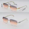 Designer New Rimless Diamond Cut Lens Solglasögon Original Vita äkta naturliga horn solglasögon Male och kvinnlig 18K Gold Metal Frame Square Lens Size 58-18-140mm