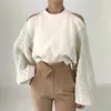Women's Hoodies Clothland Women Chic Cut Out Sweatshirt O Neck Long Sleeve Off Shoulder Pullover Fashion Retro Tops Mujer HA482