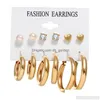 Charm New Vintage Gold Sier Flowers Mti Style Earrings 6Pcs / Set Jewelry For Women Party Gifts Valentines Day Drop Delivery Dhgarden Dh9On