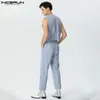 Men's Tracksuits INCERUN 2023 American Style Fashion Sets Splicing V-neck Vest Solid Pants Casual Streetwear Two-piece S-5XL