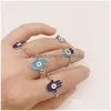 Anéis de cluster 5 Pçs / set Ouro Sier Cor Turco Hamsa Evil Eye Anéis para Mulheres Vintage Boho Knuckle Ring Set Feminino Partido Jóias Presente Dh8Fl