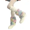 Women Socks CHRONSTYLE Knitted Ribbed Colorful Fur Trim Knee High Boot Cuffs Cute Long Streetwear