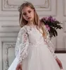 Mädchenkleider, weißes Blumenkleid, Tüll, flauschig, bodenlang, Spitze, Applikation, Vintage, elegant, für kleine Kinder, Heilige Kommunion, Geburtstag