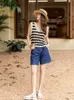 Camisoles Tanki Mishow Summer Korean Vintage Stripe Oneck Sukienka z krótkim rękawem Lose Pull Hollow Tank Top DYB27Z0581 230408