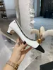 2023s designer leather dress shoes heels women sandals mid heel pumps Chains fashionable and comfortable, suitable for work and leisure white black pointed toe