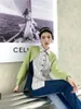 Women's Blouses 2023 Green Patchwork Striped Shirt For Women Long Sleeve Top Button Up Collared Designer Korean Fashion