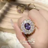 Full Diamond Light Luxury Style Living Mouth Women's Ring Little Rich Noble Lady Grape Purple Series Plating Thick Gold Color