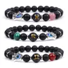 Bracelets de charme Evil Eye Twee Constellations Bracelet 8mm Mat Noir Rose Quartz Améthyste Tigres Agate Hommes Femmes Yoga Guérir Dhgarden Dhe68