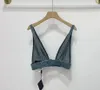 2023 Womens Designers T Shirts Underwear With Metal Triangle Badge Sexig Deep V Denim Sling Tubs Tops Women Clothing