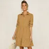 Casual Dresses Fashion Shirt Dress Women's Casual Button Lapel Long Sleeve Ruffled A-Line Dress Spring Women's Pink Party Dress 230408