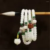 Strand Design Natural White Bodhi Root 108 Bracelet Or Yoga Prayer Necklace Carved Lotus Rudraksha Beads Mala Dropship