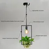 Pendant Lamps Modern Rural Black Painted Geometrical Iron Holder Chain LED Light For Living Room Bar Club Green Plant Not Included