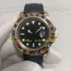 Prawdziwe zdjęcie Męskie zegarek Mężczyźni 40 mm Rainbow Everose Gold Automatyczne czarne tarcze 116695 Diamentowe mechaniczne 116695sats gumowe bransoletki sportowe zegarki sportowe