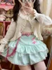 スカートkimokokm preppyスタイルかわいいボールガウンスカートkawaii a-line lolita sweety pink beltチェーンフリル恋人少女ミニ