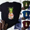 T-shirt da donna Design creativo Fiore Ananas Stampa Tee Manica corta T-shirt Kawaii Camicia da donna T-shirt grafica in cotone estivo Top femminili