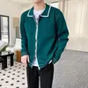 Men's Sweaters Man Clothes Green Zipper Business Knitted For Men Jacket Cardigan Zip-up Collared Coat Sheap S Jumpers 2023 Trend Mode