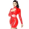 Casual jurken vrouwen ritssluiting vooraan bodycon mini jurk plus maat lange mouw vintage sleutelgat pvc sexy verjaardagsfeestje club slijtage vestido