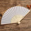 Decorative Figurines 2023 Personalized Engraved White Folding Elegant Silk Hand Fan With Gift Bag Wedding &amp Mariage Cloth Plain Noodle