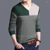 Men's Sweaters Man Clothes Splicing Smooth Knitted For Men Pullovers V Neck Green Korean 2023 Autumn Overfit Maletry Sweat-shirt A S T