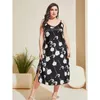 Women's Sleepwear Summer Sexy Spaghetti Strap Nightgown Nightwear Printed Backless Chemise Nightdress Satin Plus Size 3XL 4XL Home Wear