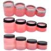 Atacado 100 150 200 250 ml Jarros de plástico rosa Pet Cosmetic Jar Storage Bottle redond com tampas de alumínio da janela para máscara de creme