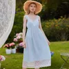 Mulheres Sleepwear Roseheart Verão Mulheres Homewear Azul Sexy Nightdress Lace Nightwear Luxo Nightgown Court Vestido Vestido