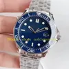 Relógio de 2 cores para homens 300M azul preto mostrador moldura de cerâmica pulseira de aço inoxidável 41 mm OM Factory Cal.2500 movimento automático 007 relógios mecânicos esportivos