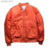 Erkek ceketler erkek pembe bombacı ceket kapitone / ince ceketler fermuarlı kol cep standı yaka japonya tarzı turuncu beyzbol ceket q231110
