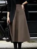 Houndstooth-kjolar Woolen Autumn Winter Midi kjolkontor damer 2023 a-line lång för kvinnor stor storlek pläd ull e1000