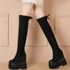 Boots Chunky Platform Pumps Shoes Women Genuine Leather High Heel Over The Knee High Boots Female Stretchy Thigh High Fashion Sneakers 231108