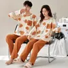 Mannen Nachtkleding 2023 Katoen Homewear Vrouwen En Mannen Bijpassende Pyjama Set Cartoon Leuke Pijamas Koppels Loungewear Mujer Hombre