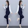 Women's Two Piece Pants 2 Sets Womens Outfits 2023 Spring Office Lady Fashion Elegant Patchwork Bow V-Neck Slim Pantsuits Female Costume