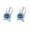 Ryggar örhängen 925 Sterling Silver Simple Shiny Blue Topaz Ear Buckles Clip Earring For Women Fine Jewlry Luxury Wedding Present