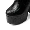 Boots Fashion Zipper Square High Heel Platform Women Shoes Crocodile Print Autumn Winter Ankle Ladies Round Toe Short