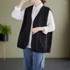여성 조끼 가을 조끼 2023 단색 V 넥 소매 소매 소매 버튼 여성용 재킷