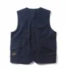 Men's Vests Japan Autumn Cotton Vest Fashion Multi-pockets Cargo Amekaji Sleeveless Jacket Men Casual Waistcoat