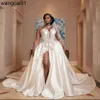 Party Dresses Dubai Africa Princess Wedding Dresses Full Seves White Applicies Mermaid Bridal One Shoulder Bridal Clow med Detachab Train 0408H23