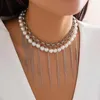 Choker Punk Metal Mesh Tassel Imitation Pearl Chain Exquisite Rhinestone Big Farterfly Pendant Halsband Kvinnlig uttalande smycken