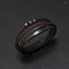 Pulseira de couro pulseira moda corda liga ímã fivela leme masculino separado para mim