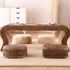 Kissen Rattan Niedriger Hocker Kreativer runder handgefertigter Strohstuhl Sofa Couchtisch Haushalt Wohnzimmer Massivholzschuh