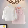 Conjuntos de roupas Humor Urso Menina Vestido Outono Manga Longa Top Manta Princesa DressBags 3 Pcs Estilo Doce Kid Roupas Vestido 2-6Y 231108