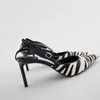 Sandalen traf strappy hakken mode dames zebra dier hakken vrouwelijke hoge vrouw pompen pumps stiletto slingback veter dames schoenen 230407