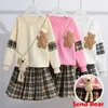 Clothing Sets 3-14 Years Teenager Girls Outfits Cute Bear Sweatshirt Plaid Skirt 2Pcs Suit For Girls Birthday Present Children Clothing Sets 231108