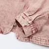 Jaquetas femininas retro angustiado lavado zip up rosa denim casacos designer bolsos gola alta roupas de inverno streetwear para mulheres meninas