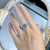 Square Aquamarine Diamond Ring 100% Real 925 Sterling Silver Party Wedding Band Rings For Women Men Engagement Sieraden